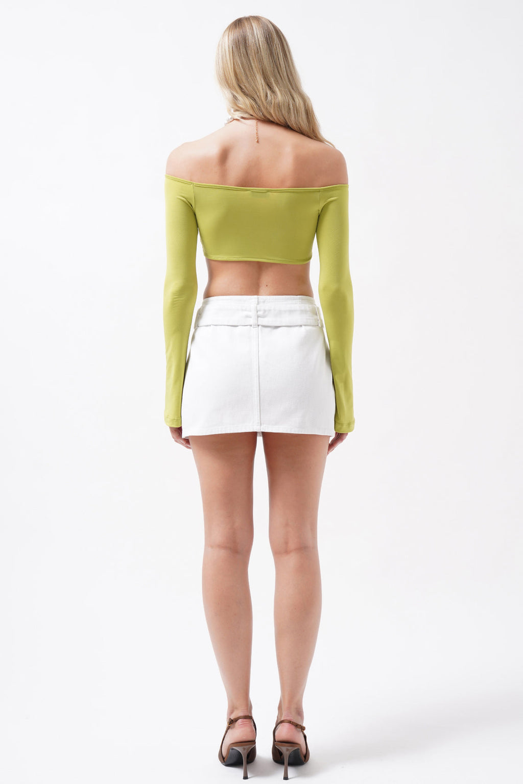 Boat Neck Adjustable Green Blouse