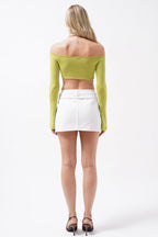 Boat Neck Adjustable Green Blouse