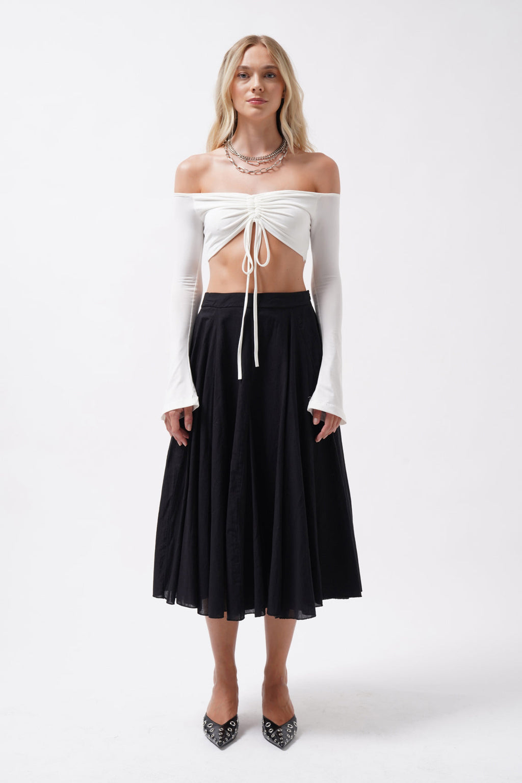 Boat Neck Adjustable Ecru Blouse