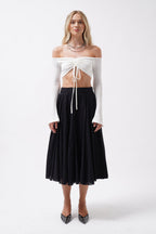 Boat Neck Adjustable Ecru Blouse