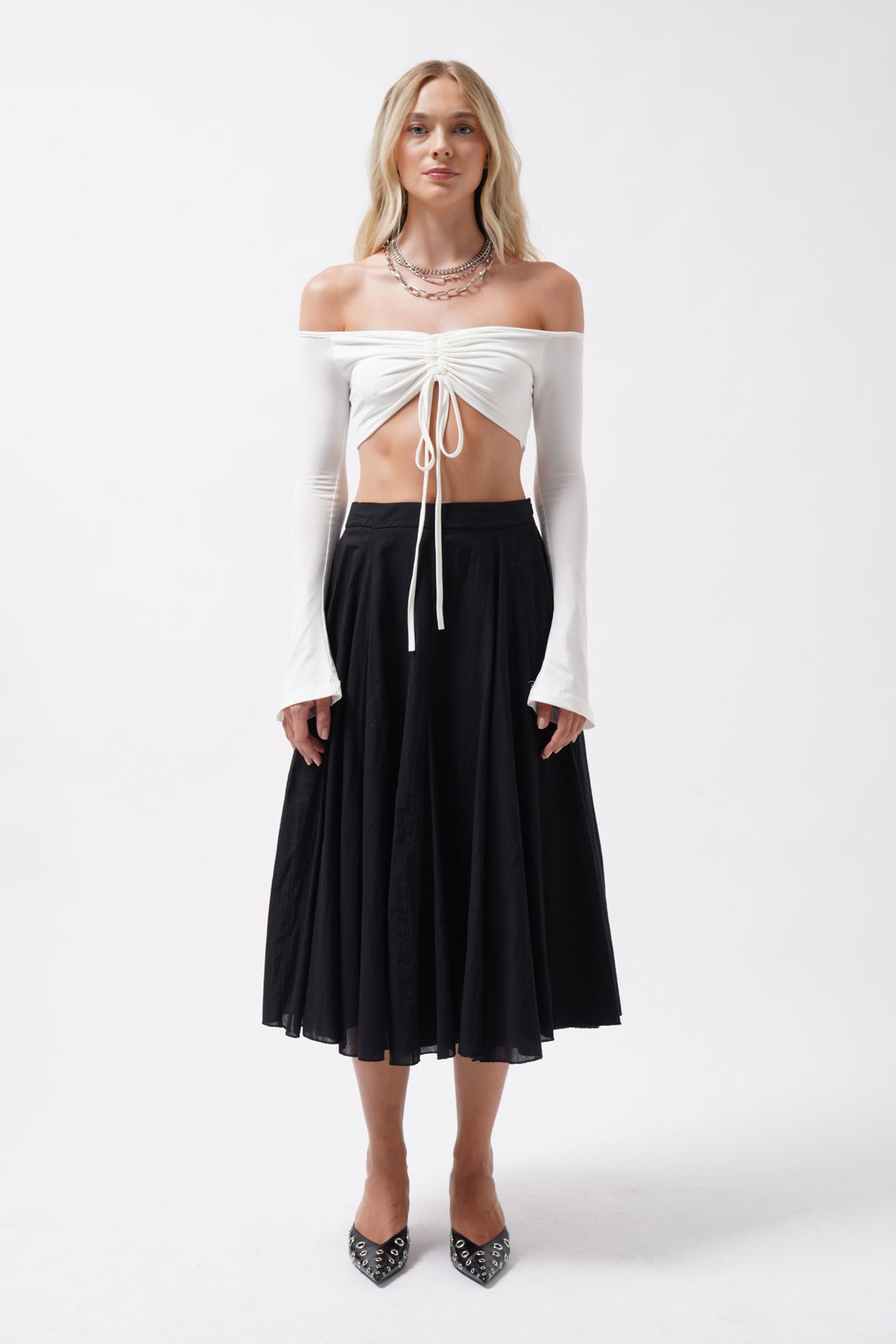 Boat Neck Adjustable Ecru Blouse