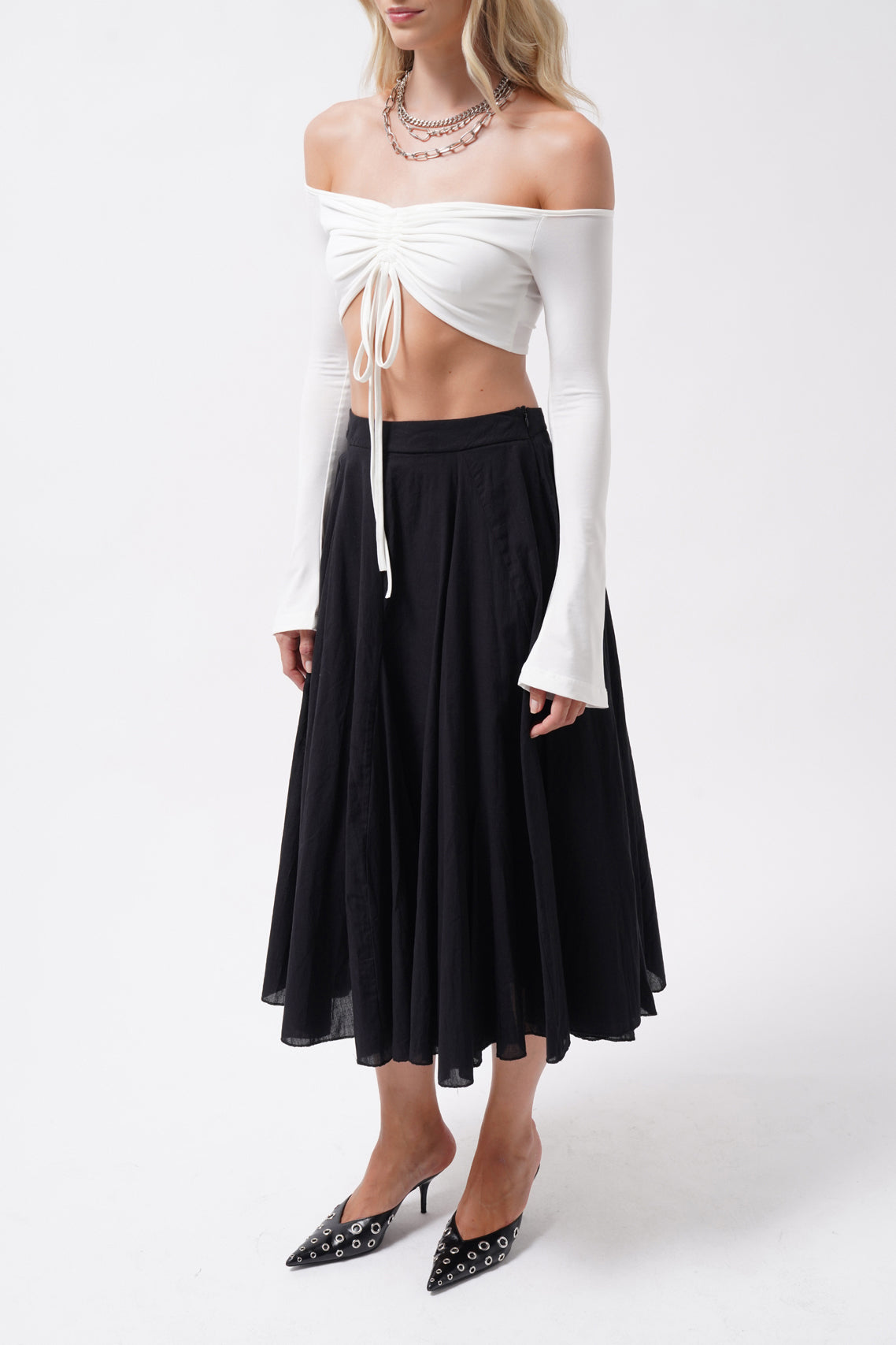 Boat Neck Adjustable Ecru Blouse
