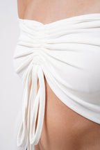 Boat Neck Adjustable Ecru Blouse