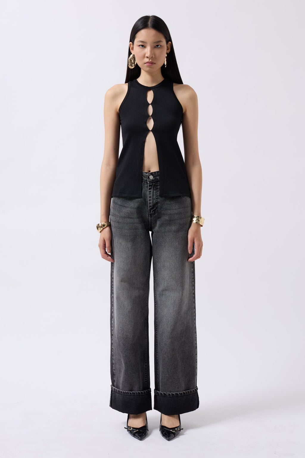Halter Neck Bust Detay Black Blouse