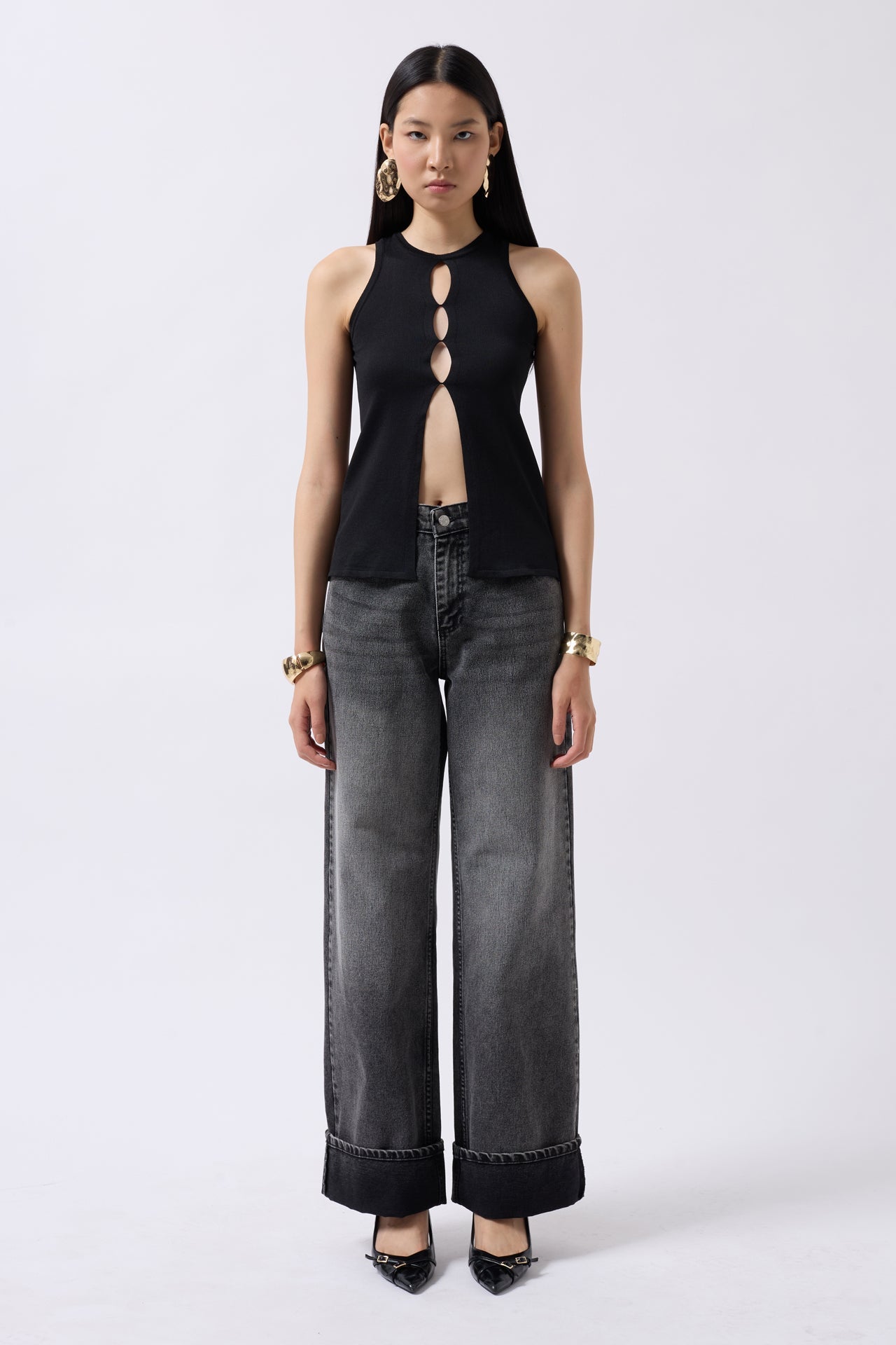 Halter Neck Bust Detay Black Blouse