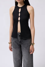 Halter Neck Bust Detay Black Blouse