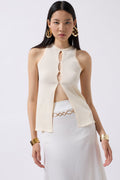 Halter Neck Bust Detay Stone Blouse