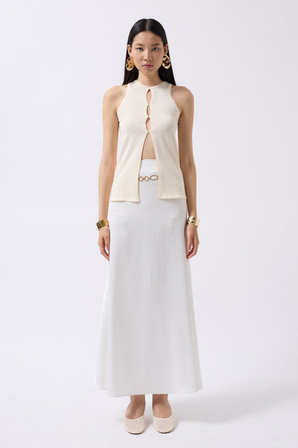 Halter Neck Bust Detay Stone Blouse