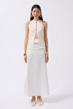 Halter Neck Bust Detay Stone Blouse