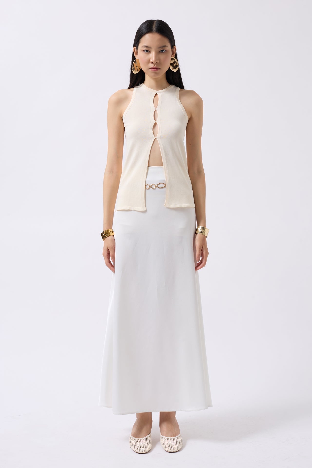 Halter Neck Bust Detay Stone Blouse