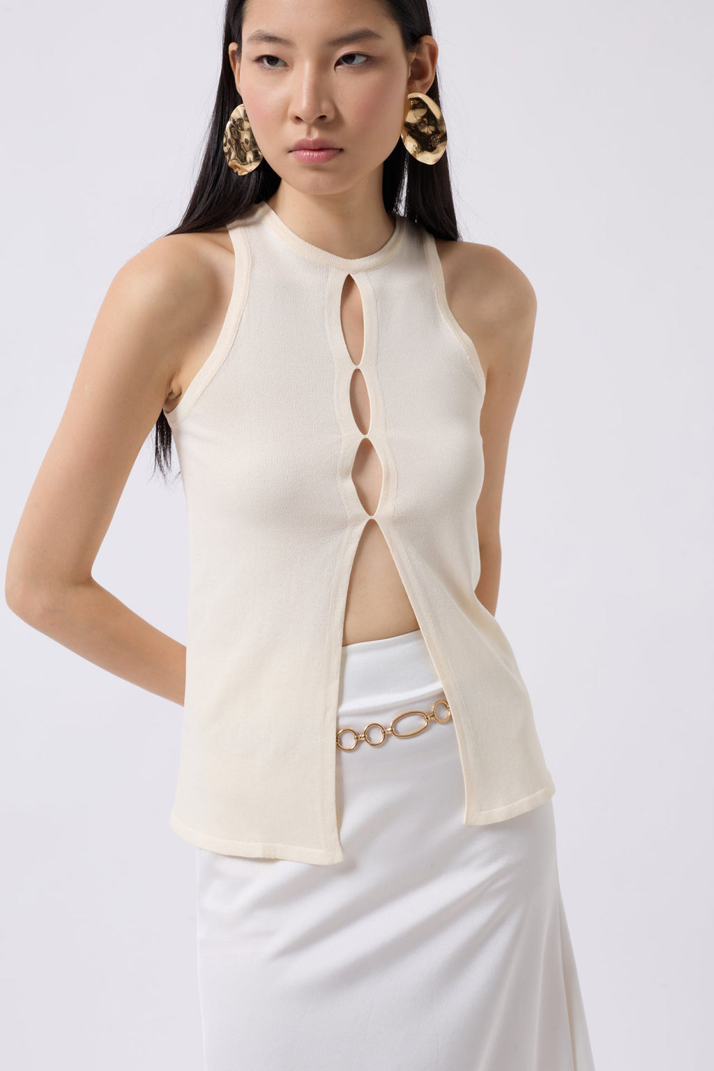 Halter Neck Bust Detay Stone Blouse