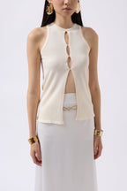 Halter Neck Bust Detay Stone Blouse