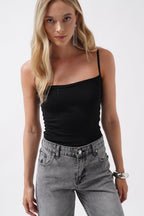 Strap Detay Parlak Black Knit Blouse