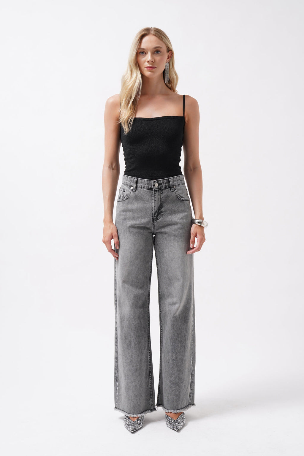 Strap Detay Parlak Black Knit Blouse