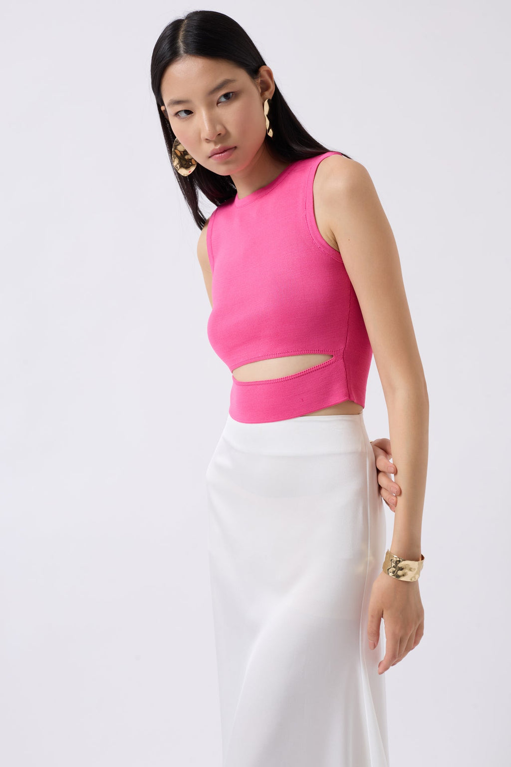 Pencere Detay Pink Knit Blouse