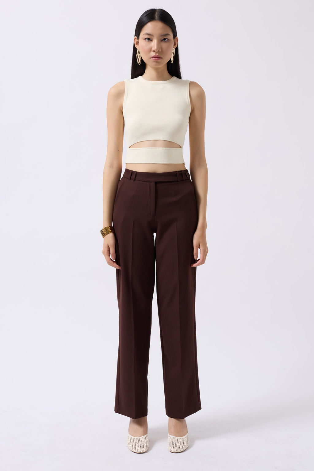 Pencere Detay Ecru Knit Blouse