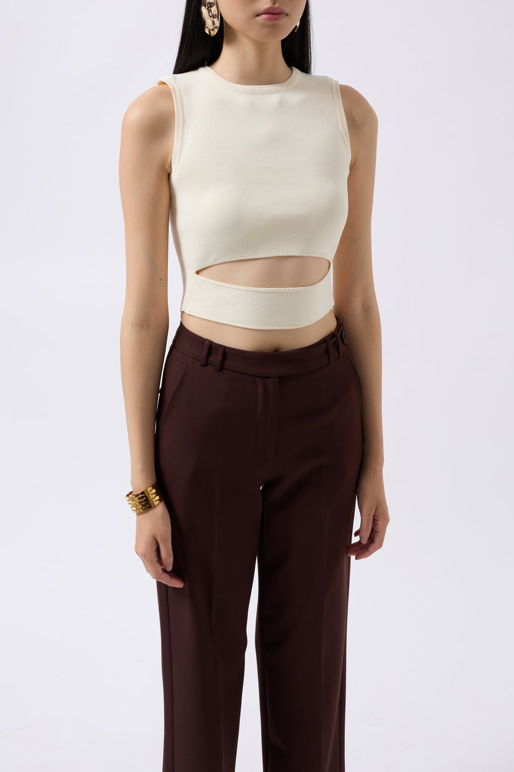 Pencere Detay Ecru Knit Blouse
