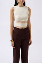 Pencere Detay Ecru Knit Blouse