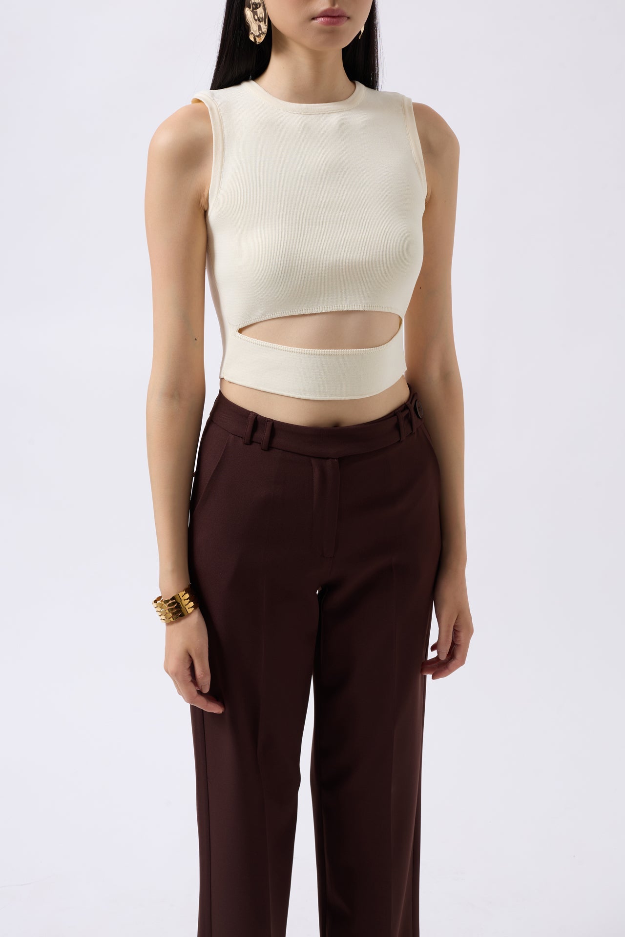 Pencere Detay Ecru Knit Blouse