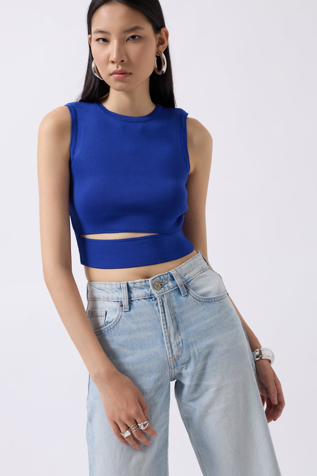 Pencere Detay Saxe Blue Knit Blouse