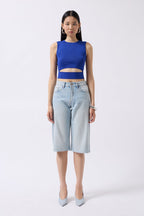 Pencere Detay Saxe Blue Knit Blouse