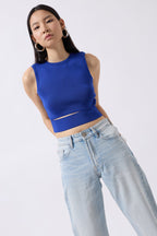 Pencere Detay Saxe Blue Knit Blouse