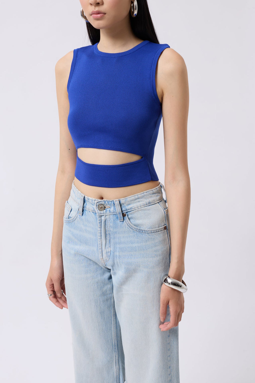 Pencere Detay Saxe Blue Knit Blouse
