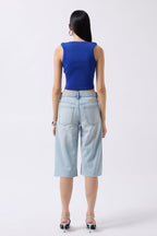 Pencere Detay Saxe Blue Knit Blouse
