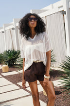 Polo Collar Transparan Ecru T-Shirt