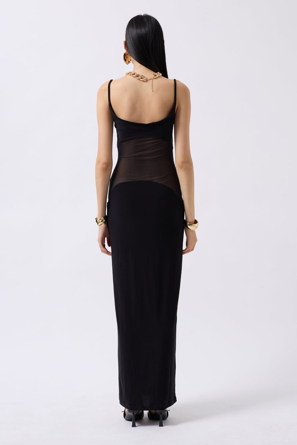 Tulle Contrast Detail Sequin Black Maxi Dress