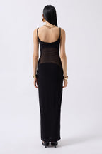 Tulle Contrast Detail Sequin Black Maxi Dress