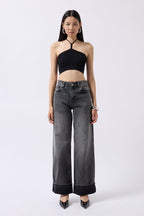 Pencere Detay Ribbed Black Crop