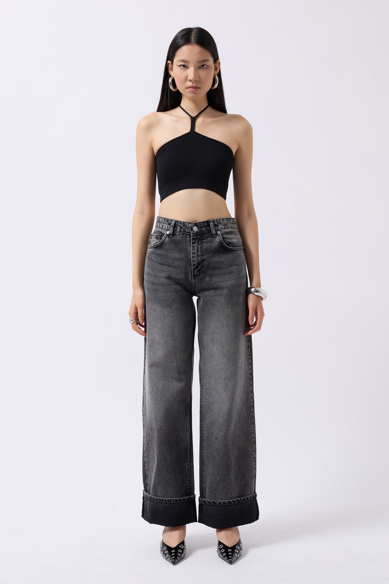 Pencere Detay Ribbed Black Crop