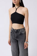 Pencere Detay Ribbed Black Crop