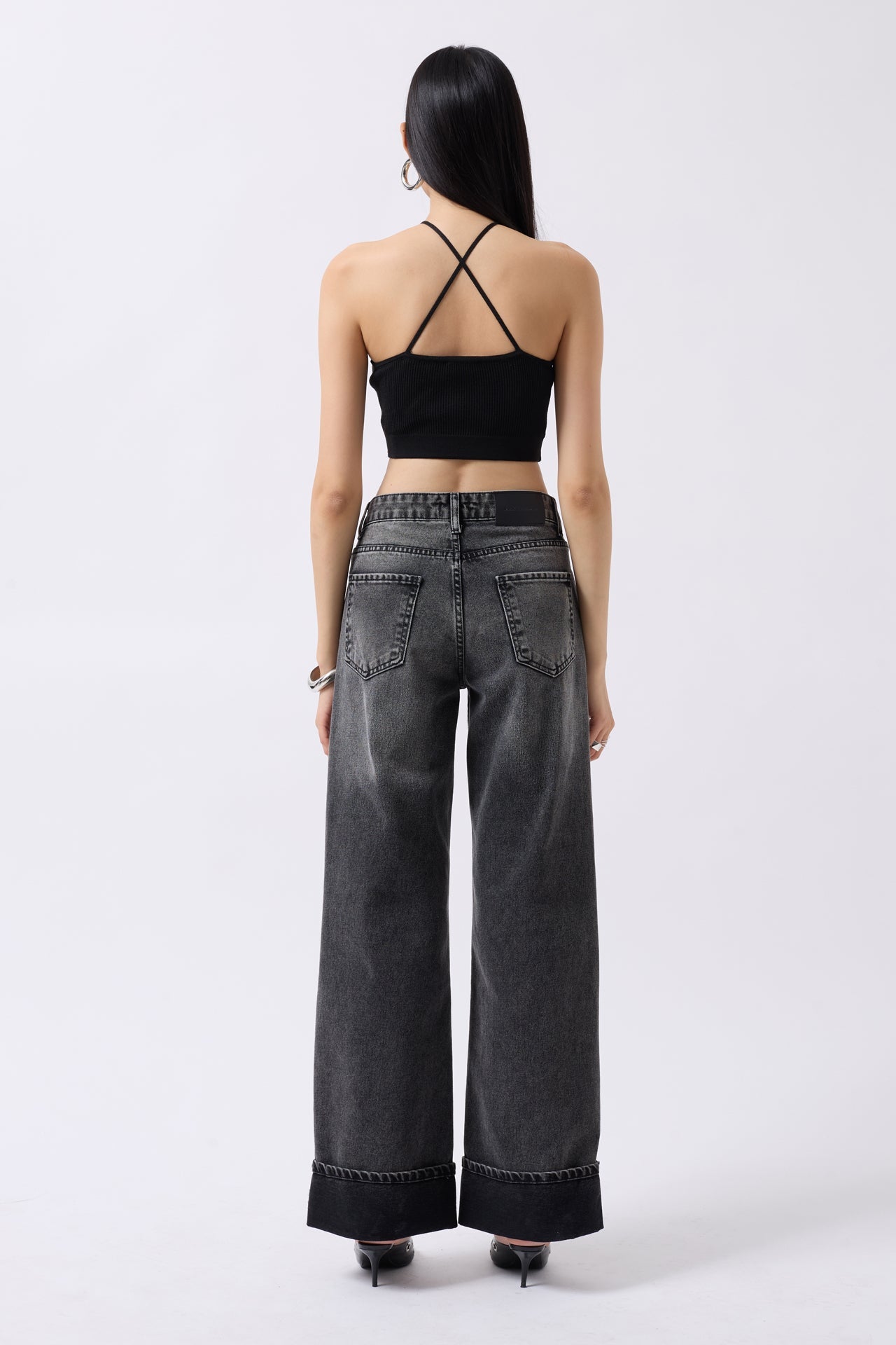 Pencere Detay Ribbed Black Crop