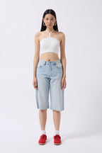 Pencere Detay Ribbed Ecru Crop