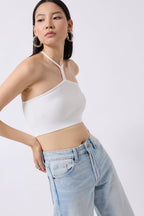 Pencere Detay Ribbed Ecru Crop