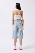 Pencere Detay Ribbed Ecru Crop