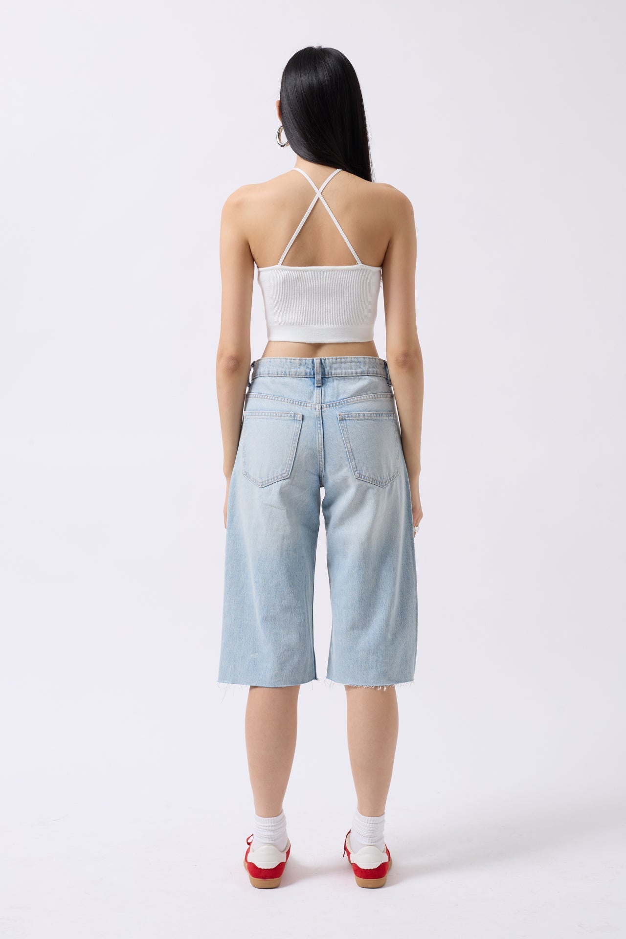 Pencere Detay Ribbed Ecru Crop