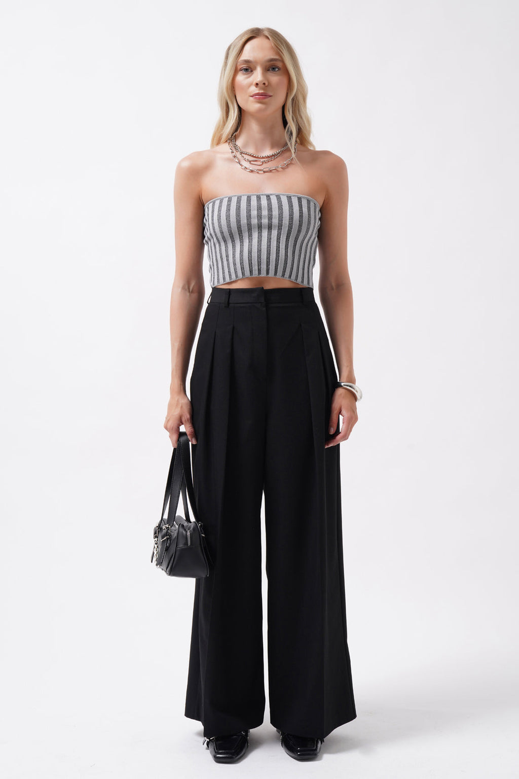 Strapless Ribbed Gray Crop