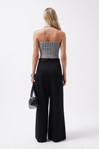 Strapless Ribbed Gray Crop