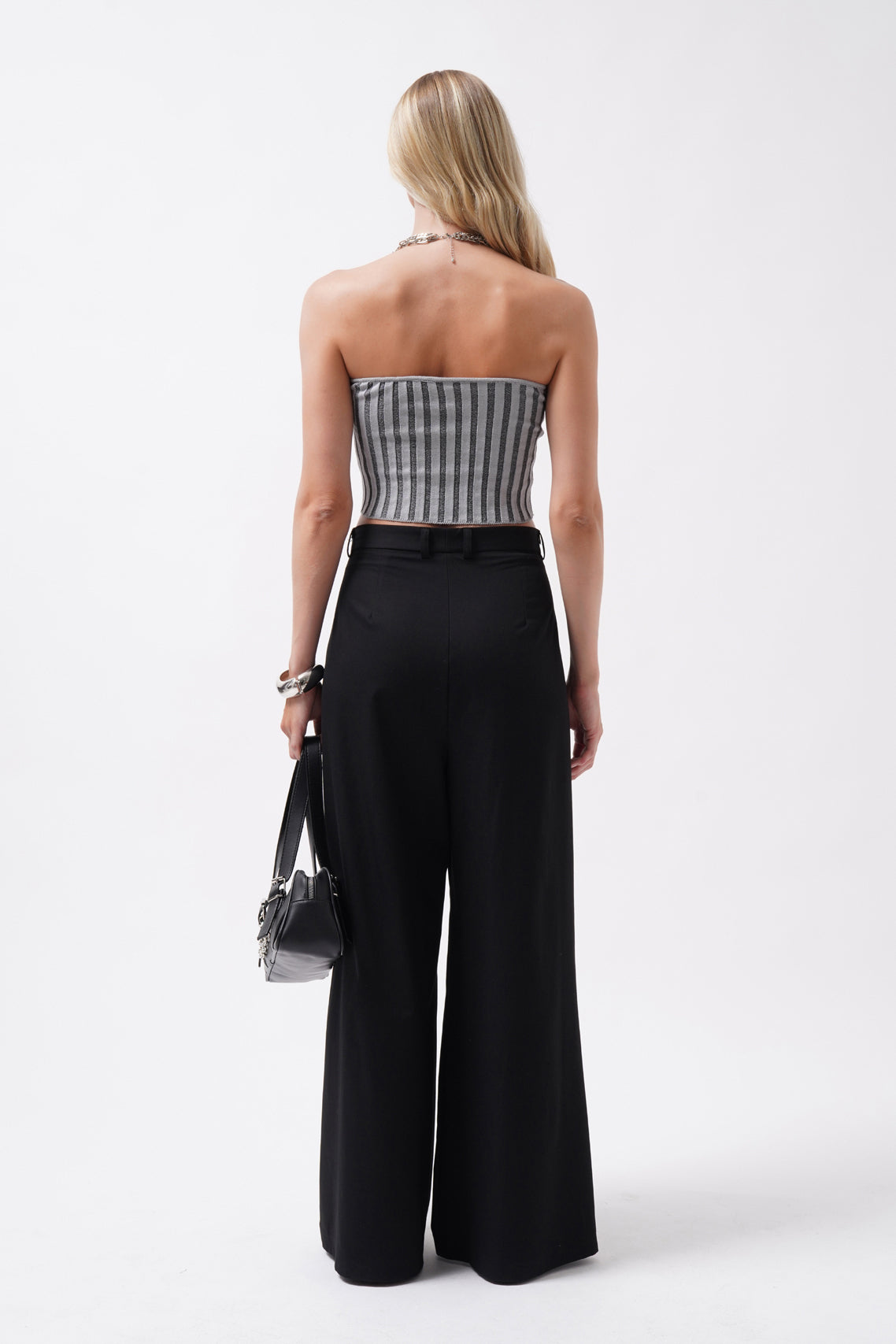 Strapless Ribbed Gray Crop