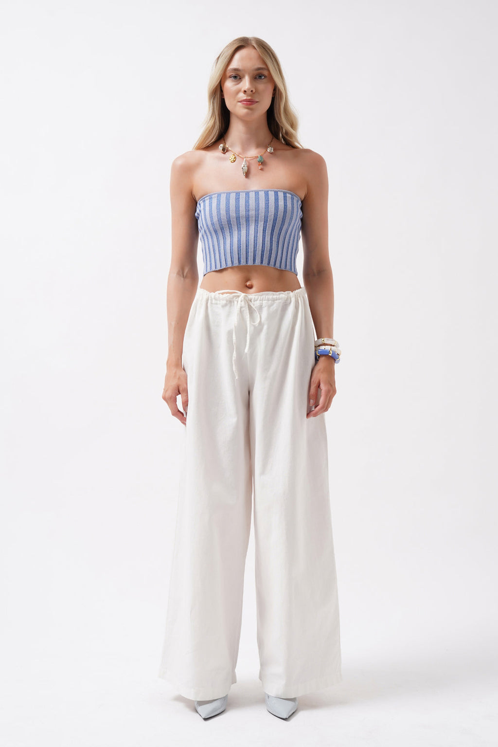Strapless Ribbed Blue Crop