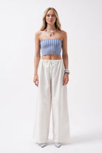 Strapless Ribbed Blue Crop