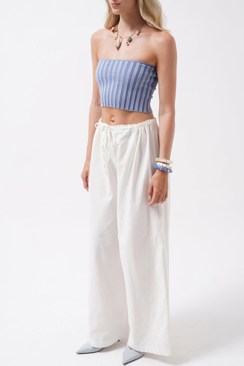 Strapless Ribbed Blue Crop