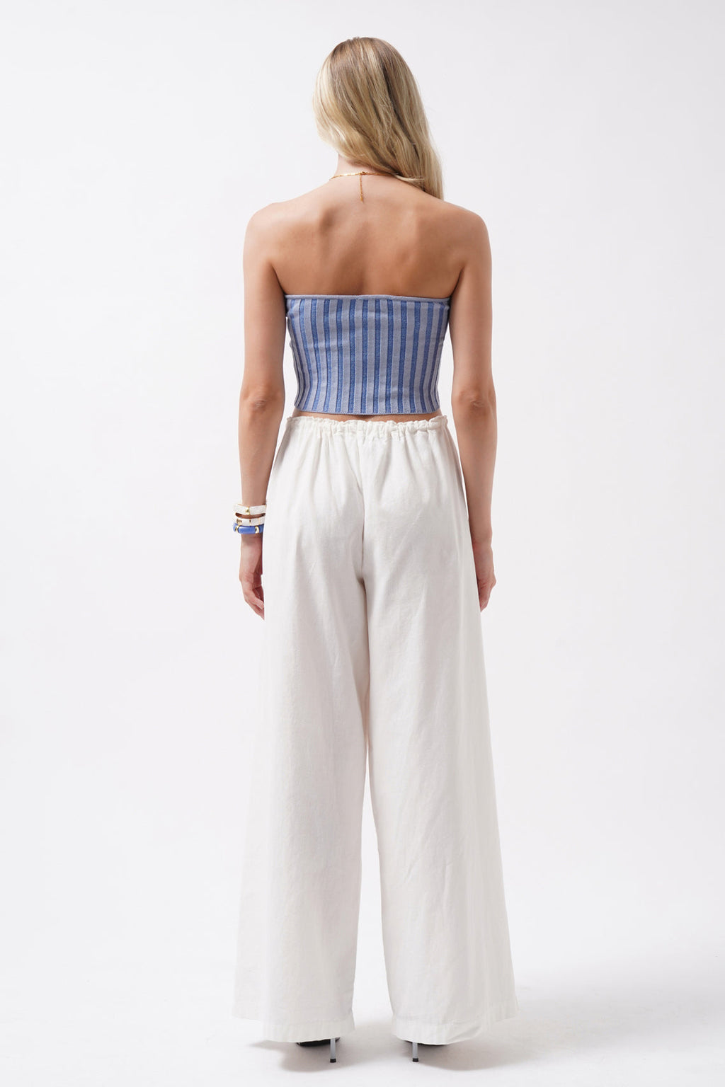 Strapless Ribbed Blue Crop