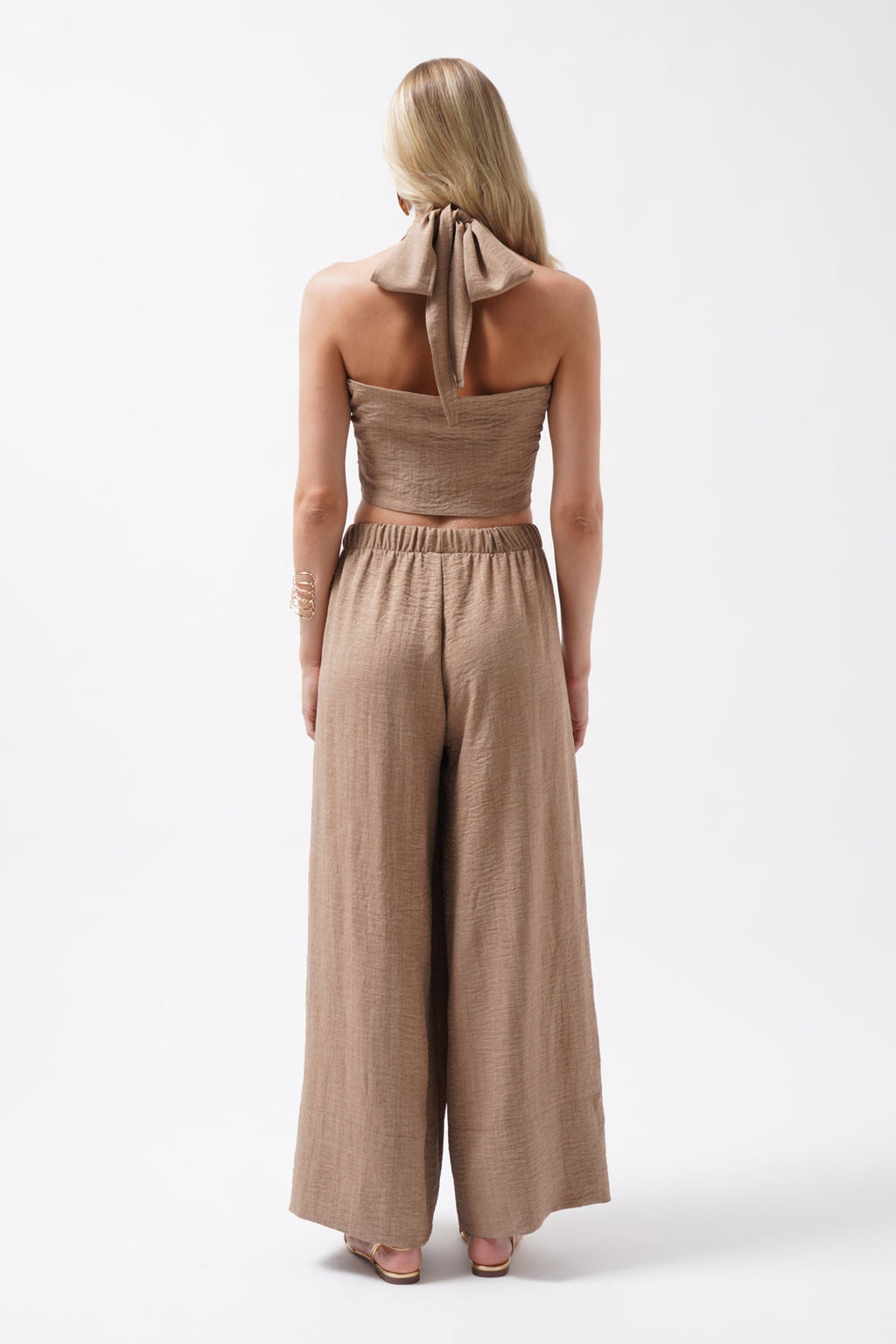 Cross Tie Linen Beige Crop Top