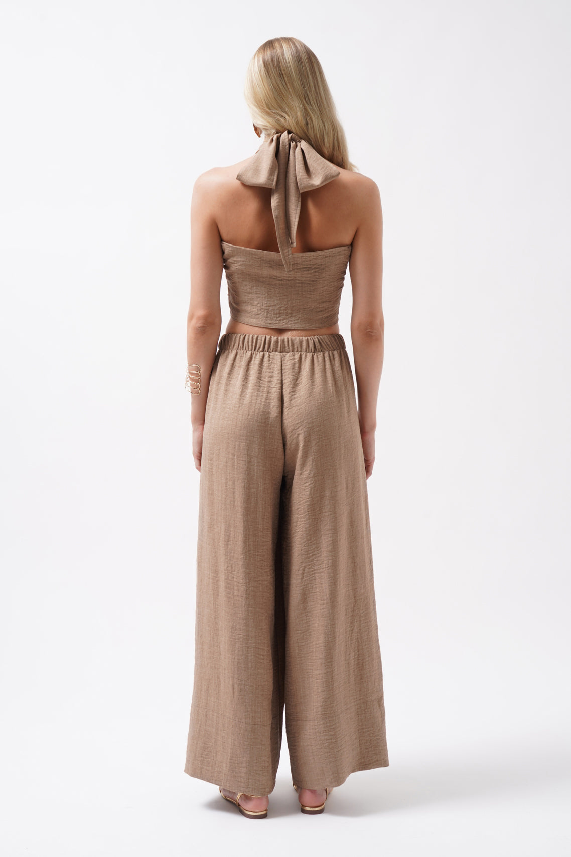 Cross Tie Linen Beige Crop Top