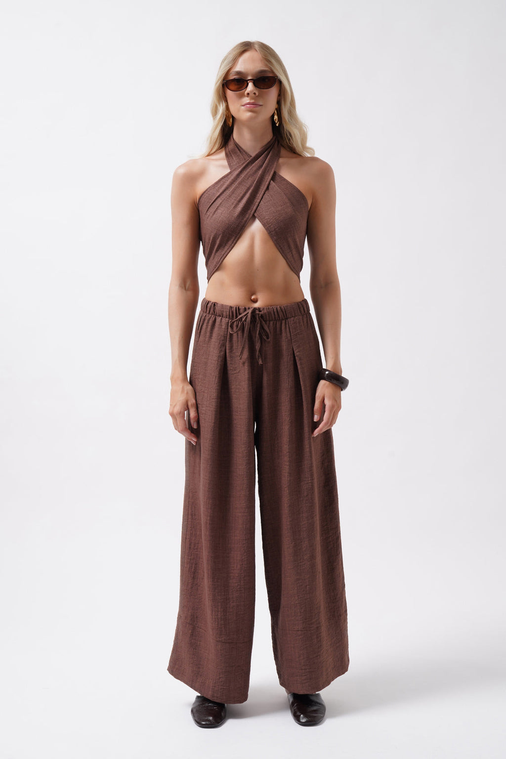 Cross Tie Linen Brown Crop