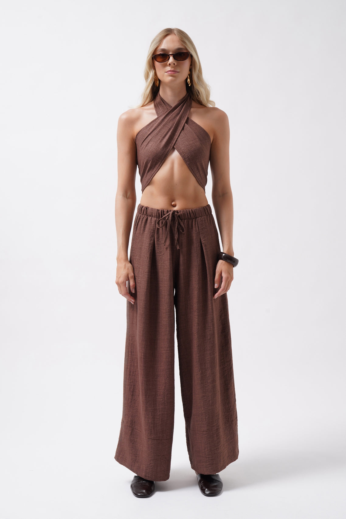 Cross Tie Linen Brown Crop